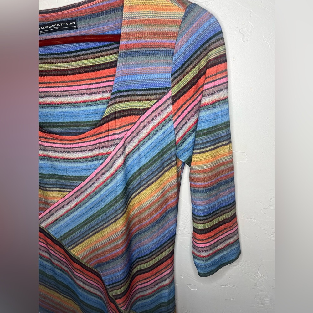 Peruvian Connection Sonora Sunrise Striped 3/4 Sleeve Maxi Dress Small - Picture 7 of 11